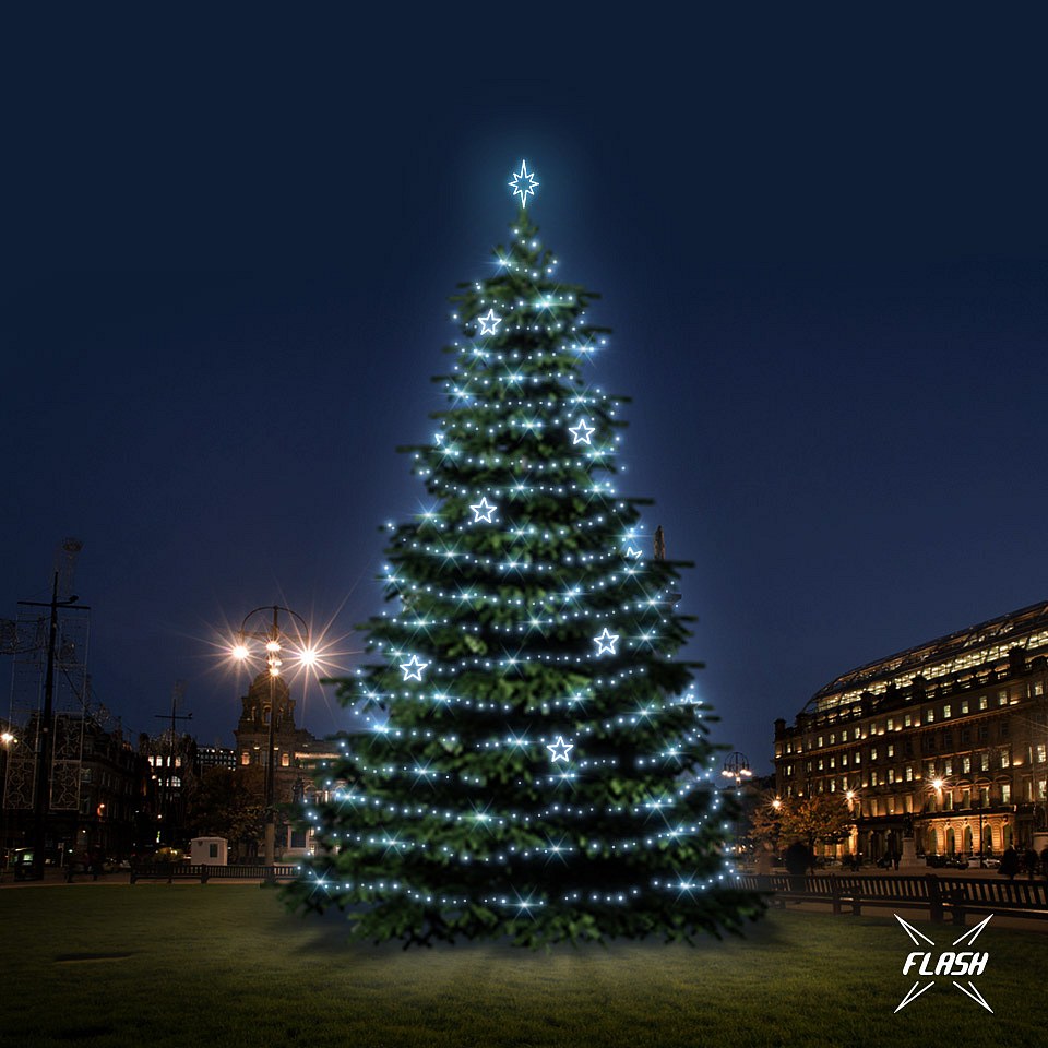 LED světelná sada na vánoční stromy vysoké 12-14 m, ledová bílá s Flash, dekory EFD11