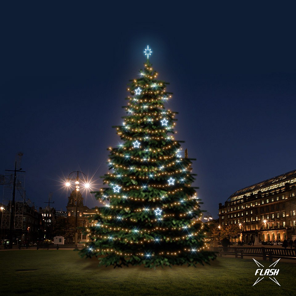 LED světelná sada na vánoční stromy vysoké 12-14 m, teplá bílá s Flash, ledové dekory EFD11