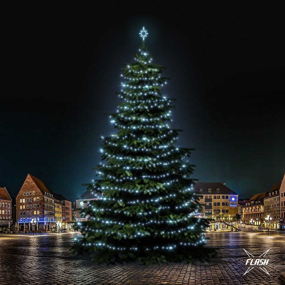 LED světelná sada na vánoční stromy vysoké 21-23 m, ledová bílá s Flash