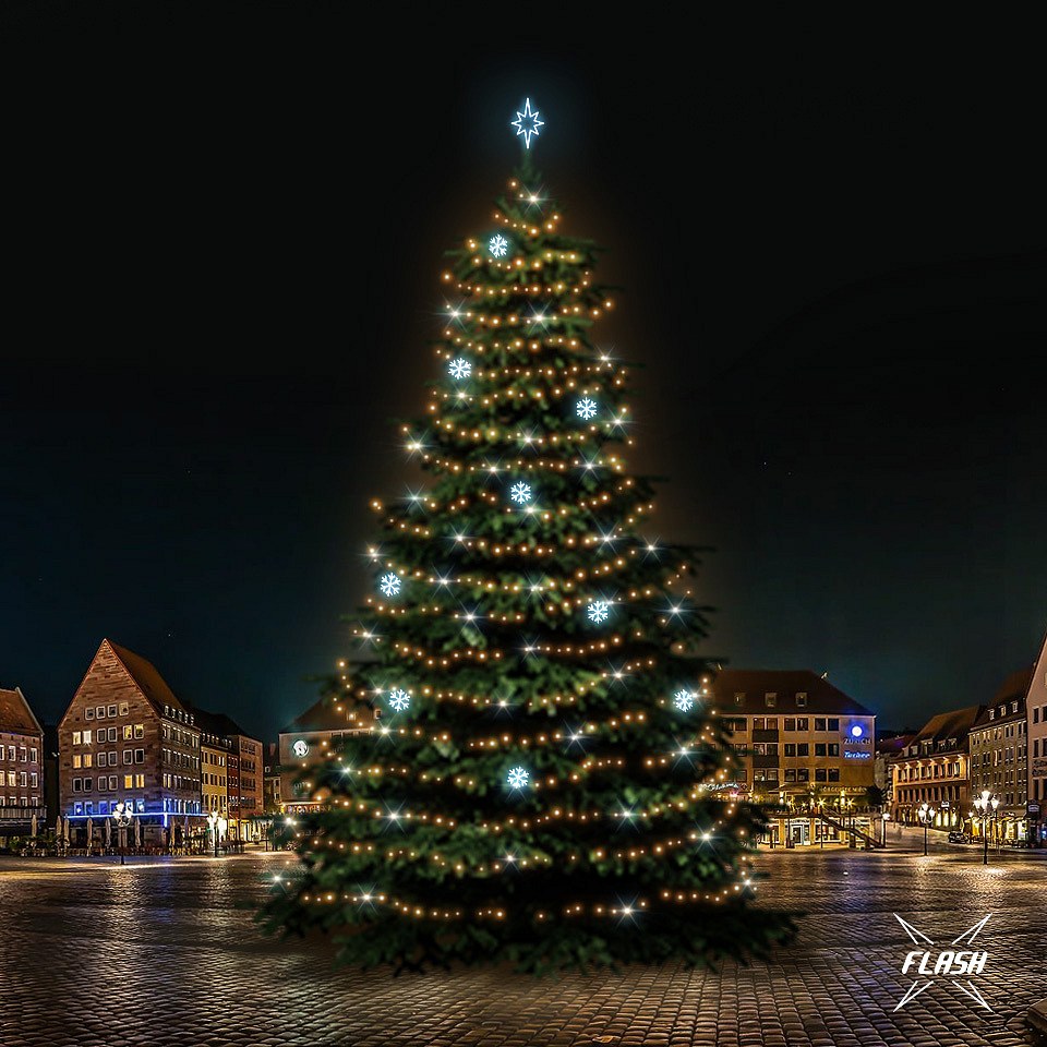 LED světelná sada na vánoční stromy vysoké 21-23 m, teplá bílá s Flash, ledové dekory EFD01