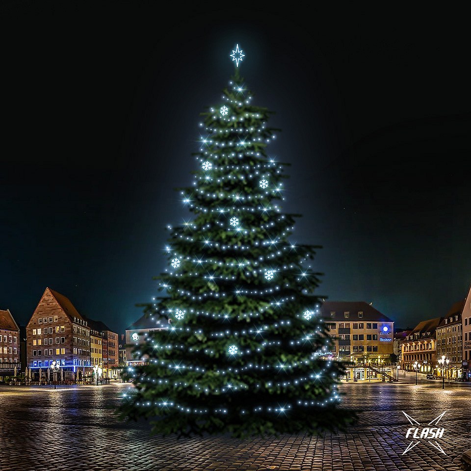 LED světelná sada na vánoční stromy vysoké 21-23 m, ledová bílá s Flash, dekory EFD01