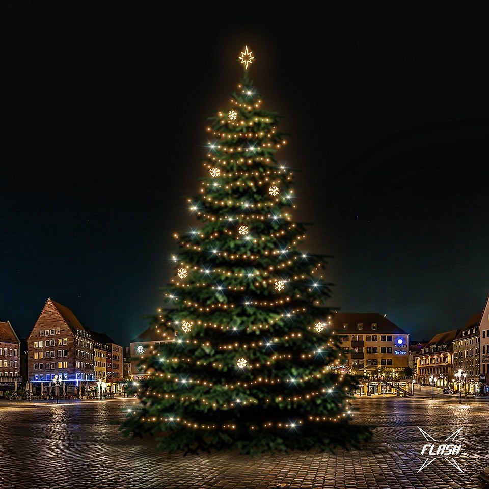 LED světelná sada na vánoční stromy vysoké 21-23 m, teplá bílá s Flash, dekory EFD02W