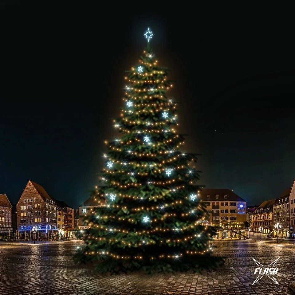 LED světelná sada na vánoční stromy vysoké 21-23 m, teplá bílá s Flash, ledové dekory EFD05