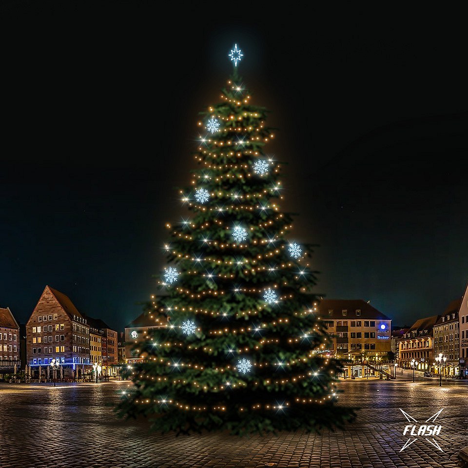 LED světelná sada na vánoční stromy vysoké 21-23 m, teplá bílá s Flash, ledové dekory 8EFD08