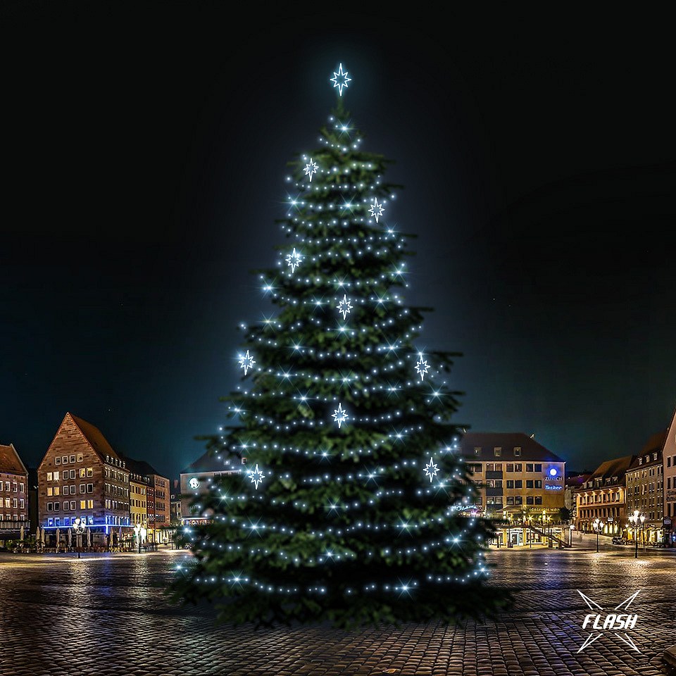 LED světelná sada na vánoční stromy vysoké 21-23 m, ledová bílá s Flash, dekory EFD09S2