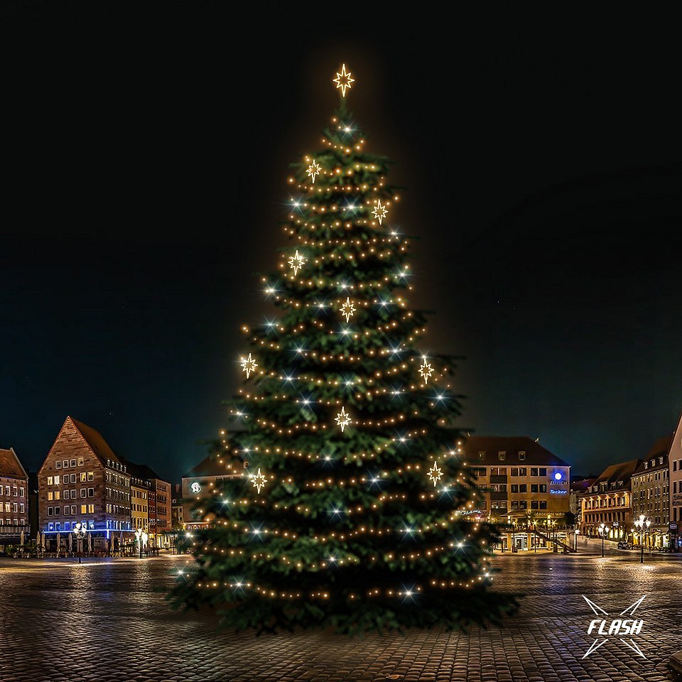 LED světelná sada na vánoční stromy vysoké 21-23 m, teplá bílá s Flash, dekory EFD10WS2