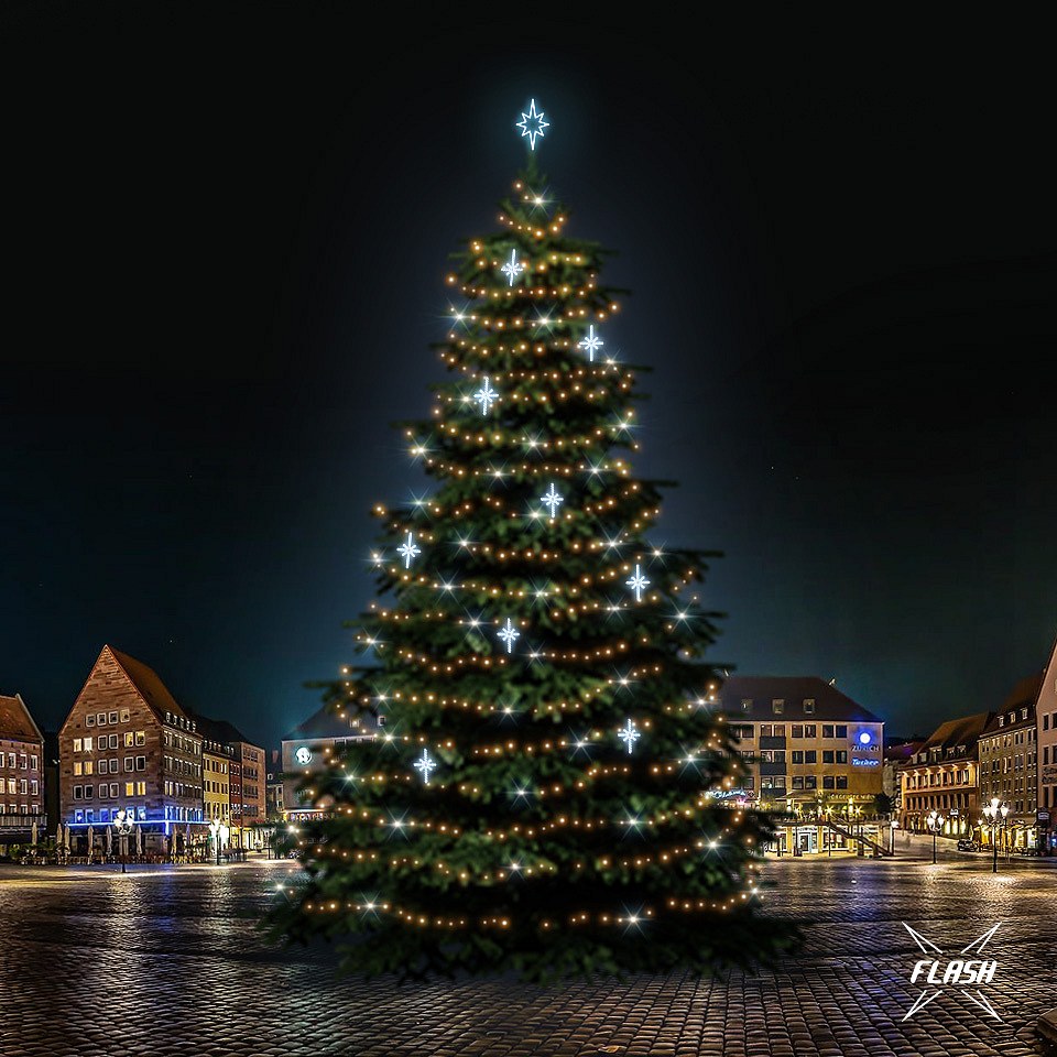 LED světelná sada na vánoční stromy vysoké 21-23 m, teplá bílá s Flash, ledové dekory DZ113S4