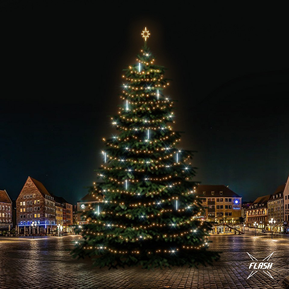 LED světelná sada na vánoční stromy vysoké 21-23 m, teplá bílá s Flash, s padajícím sněhem