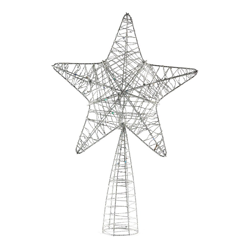 Hvězda na špici stromu, stříbrná, 24 x 36 cm