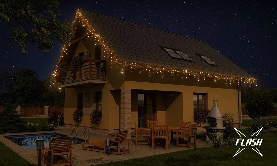 LED světelná sada na dům, 9+1 zdarma, teple bílá s Flash, bílý kabel, Easy Fix, IP67