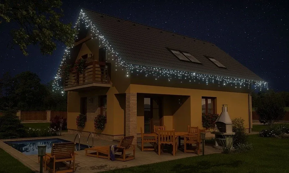 LED světelná sada na dům, 9+1 zdarma, ledově bílá, černý kabel, Easy Fix, IP67