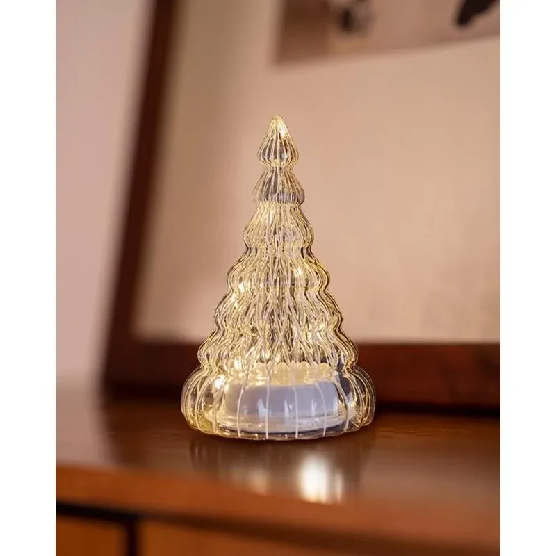 _Staženo LED světelný stromek, skleněný, čirý,16,5 cm
