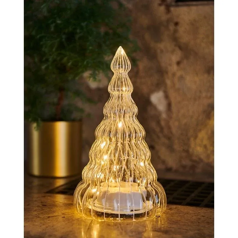 _Staženo LED světelný stromek, skleněný, čirý, 23,5 cm