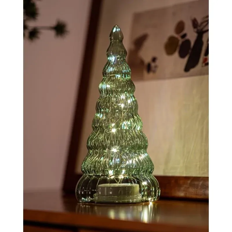 _Staženo LED světelný stromek, skleněný, zelený, 30 cm