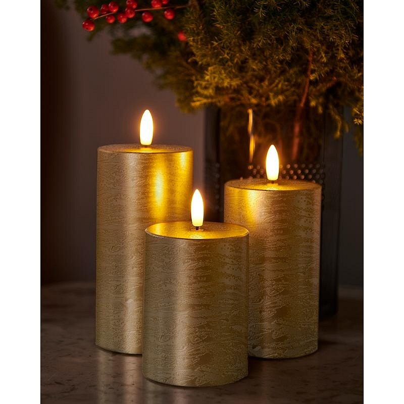 Voskové LED svíčky Sille exclusive, 3set, zlatá