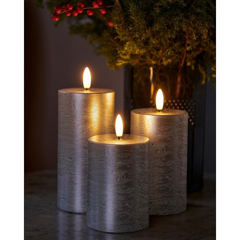 Voskové LED svíčky Sille exclusive, 3set, stříbrná