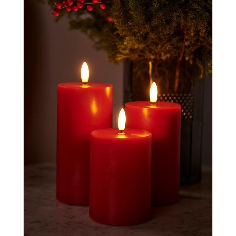 Voskové LED svíčky Sille exclusive, 3set, červená