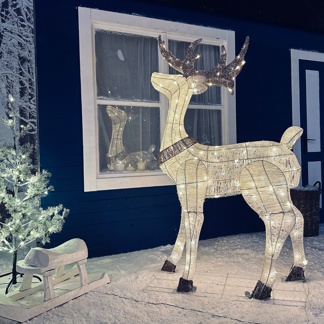 LED světelný jelen, 150 cm, 161 teple bílých diod