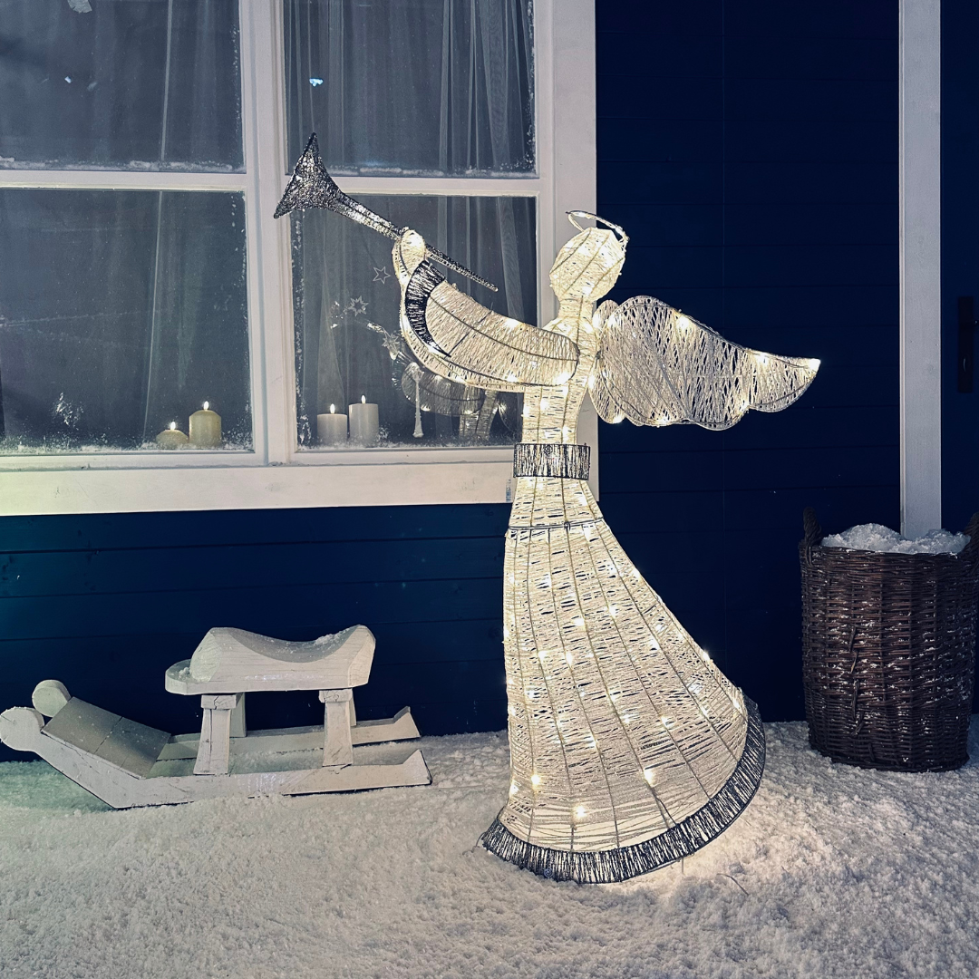 Světelný vánoční anděl, 122 cm, ledově bílá, 120 LED diod