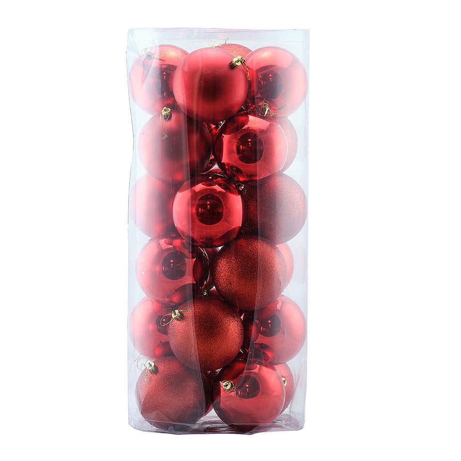 Plastová koule, prům. 10 cm, červená, 8 x lesklá, 8 x matná, 8 x glitter