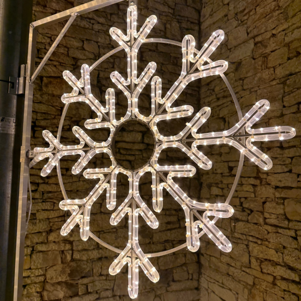 LED světelná vánoční vločka, závěsná, teple bílá, 85 cm