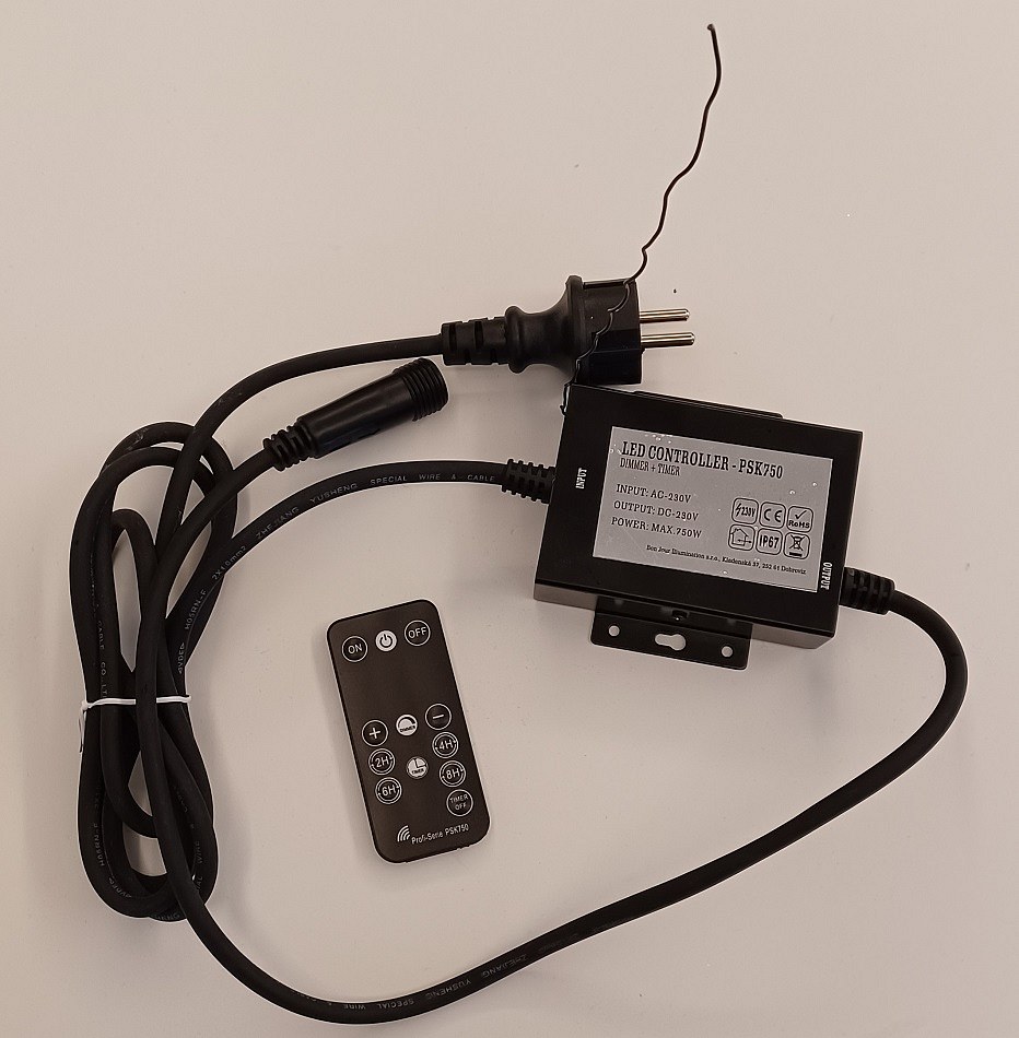 Zdrojový kabel exteriér, černý, 1,5 m, IP67, stmívač a časovač