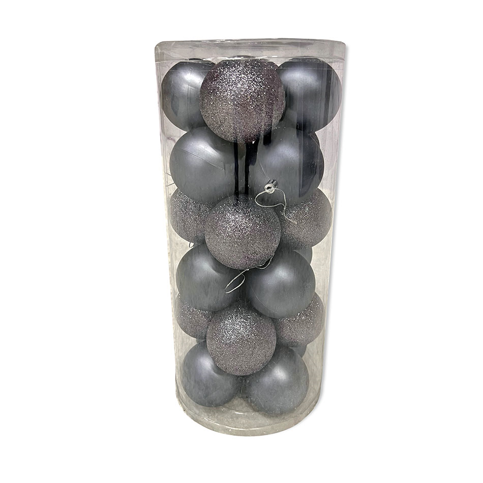Plastové koule, sada 24 ks., prům. 8 cm, tmavě stříbrné, 12 x lesklá, 12 x matná