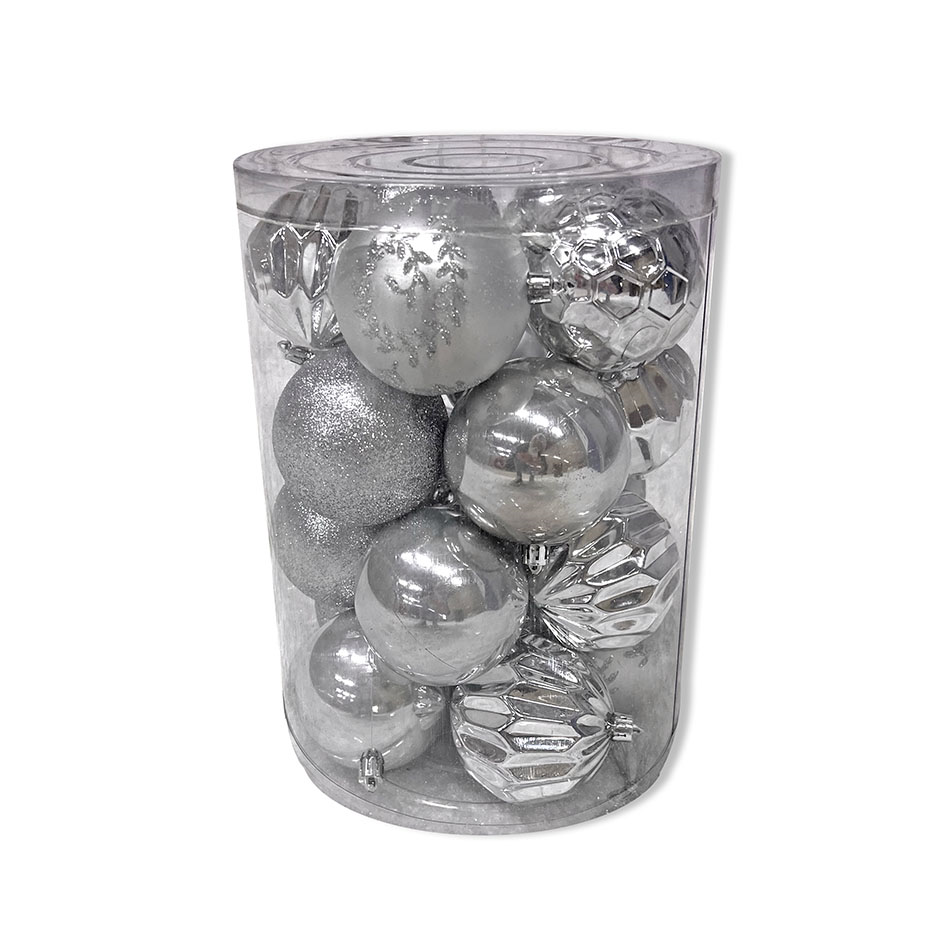 Plastové koule, prům. 8 cm, 20x stříbrná
