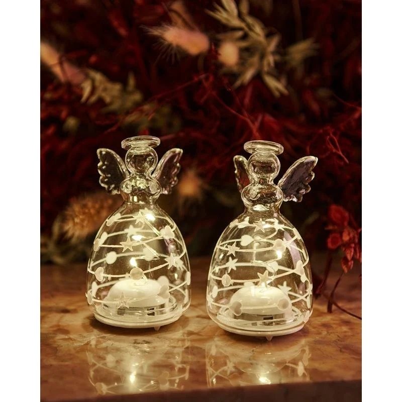 _Staženo LED světelný skleněný anděl, čirý, sada 2 kusy, 9 cm