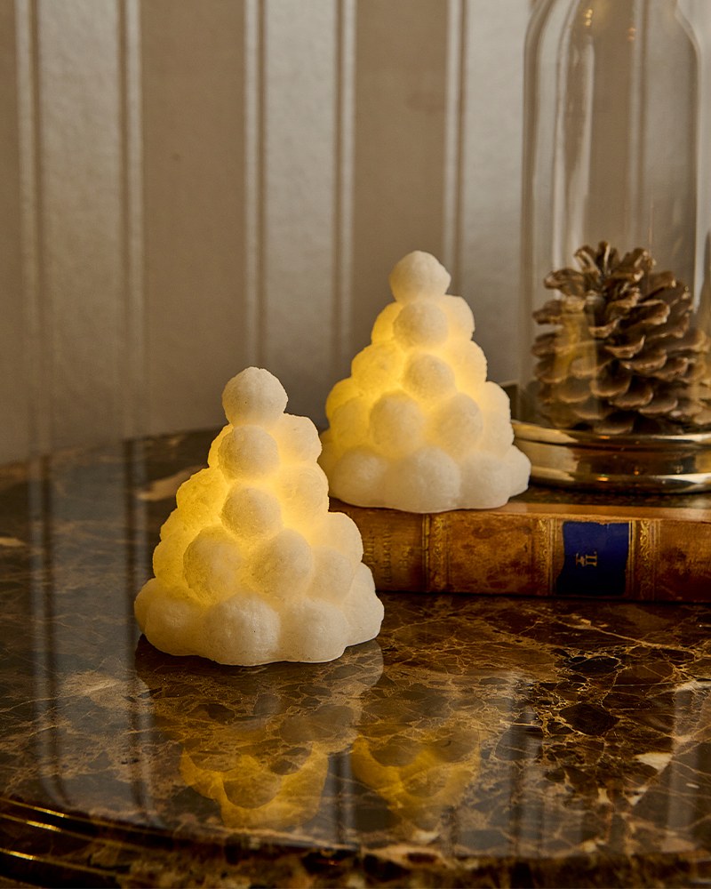 LED svíčka hora ze sněhových koulí, bílá, sada 2 kusy, cca 10 cm