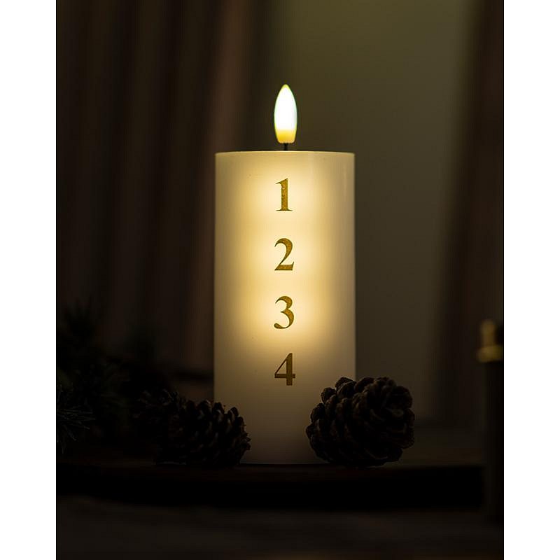 Vosková LED svíčky Sille 4 Adventní, bílá/zlatá