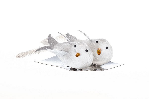 Dekorace ptáček bílý, 9x4 cm - 2ks/bal.