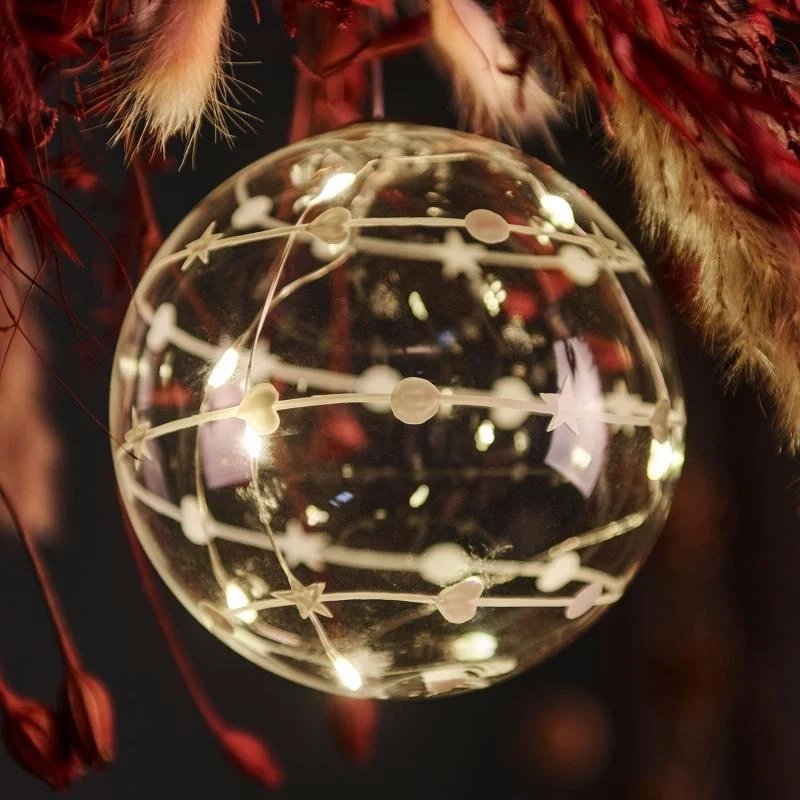 _Staženo LED světelná dekorace, čirá, koule, 10 cm, bílý dekor