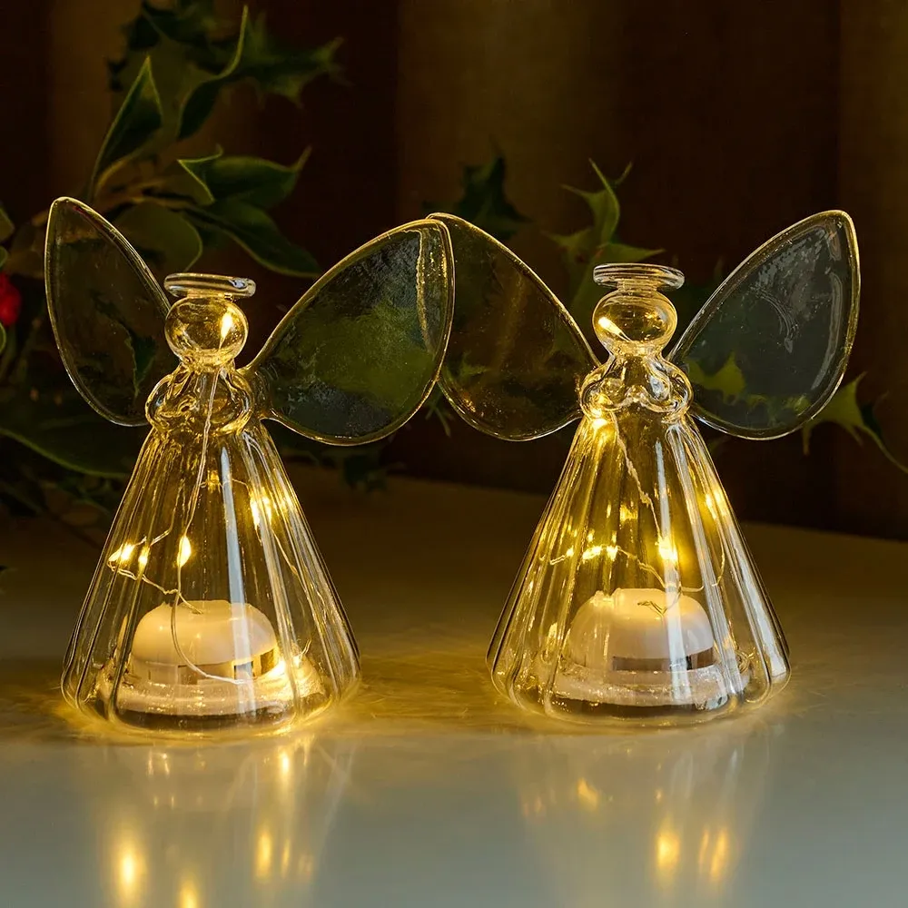 _Staženo LED světelný anděl skleněný, čirý, sada 2 kusy, 10 cm