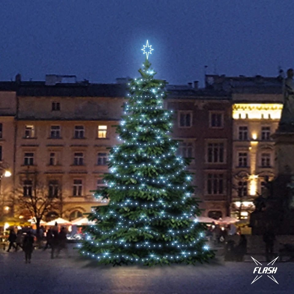 LED světelná sada na stromy vysoké 9-11 m, ledová bílá s Flash