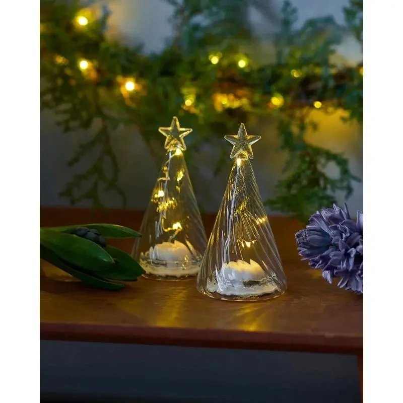_Staženo LED světelný stromeček, skleněný, sada 2 kusy, čirý, 9 cm 