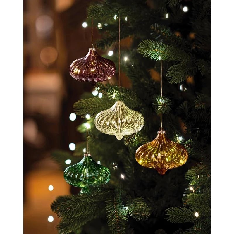 _Staženo LED skleněný lampión, zlatý, 11 cm