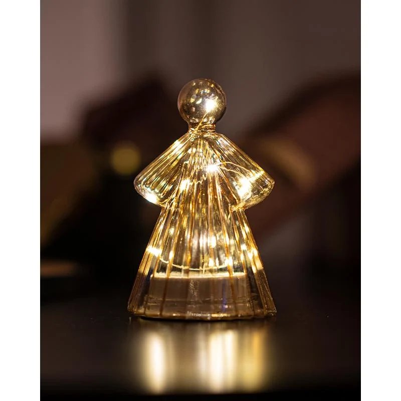 _Staženo LED světelný anděl skleněný, zlatý, 15 cm 