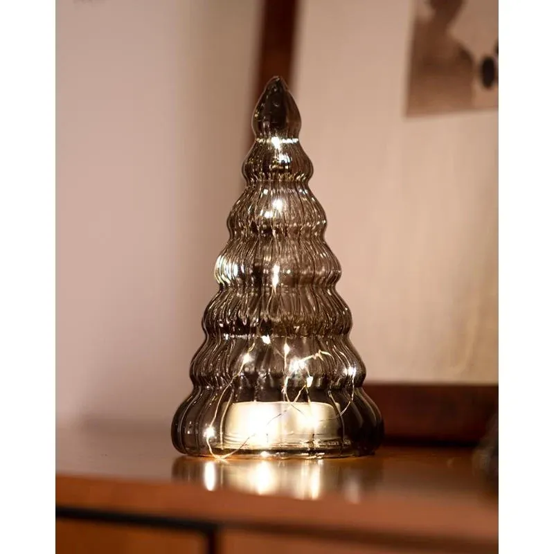 _Staženo LED světelný stromek, skleněný, hnědý, 23,5 cm 