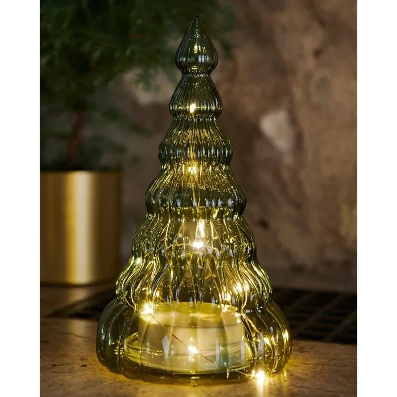 _Staženo LED světelný stromek, skleněný, zelený, 23,5 cm 