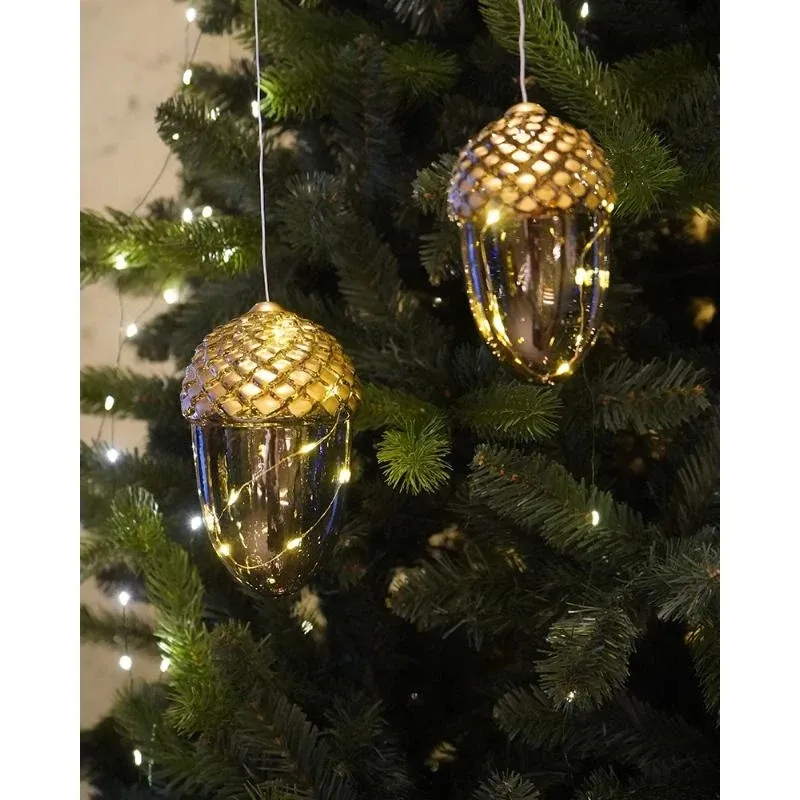 _Staženo LED závěsná světelná dekorace, žalud ,16 cm, zlatý