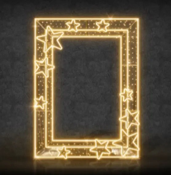 Eco Fix 2D LED světelný fotorám s hvězdami, 180 × 230 × 100 cm, teple bílá, stojící, 3D tisk