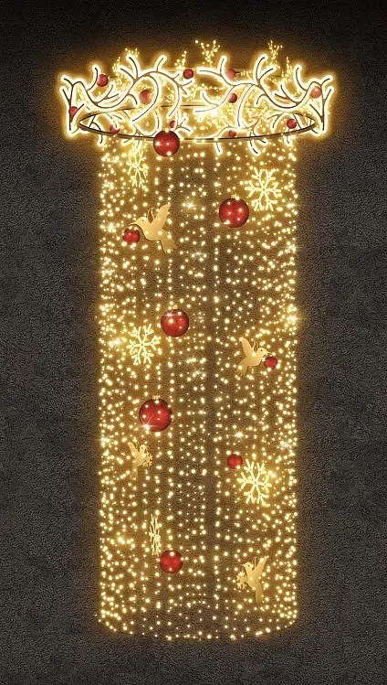 LED světelný lustr, 155 x 590 x 155 cm, teple bílá, 230V, 210W, 35,5 kg, ze 3 dílů