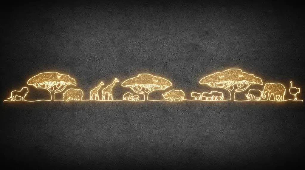 Eco fix 2D LED Africké zátiší, 1200 × 135 cm, teple bílá, stojící, 3D tisk, hliník