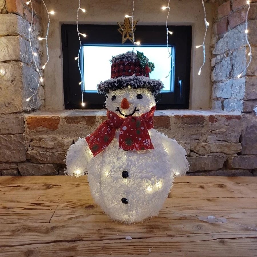 Eco Fix 3D LED světelný sněhulák, 50 cm, teple bílá, hliník