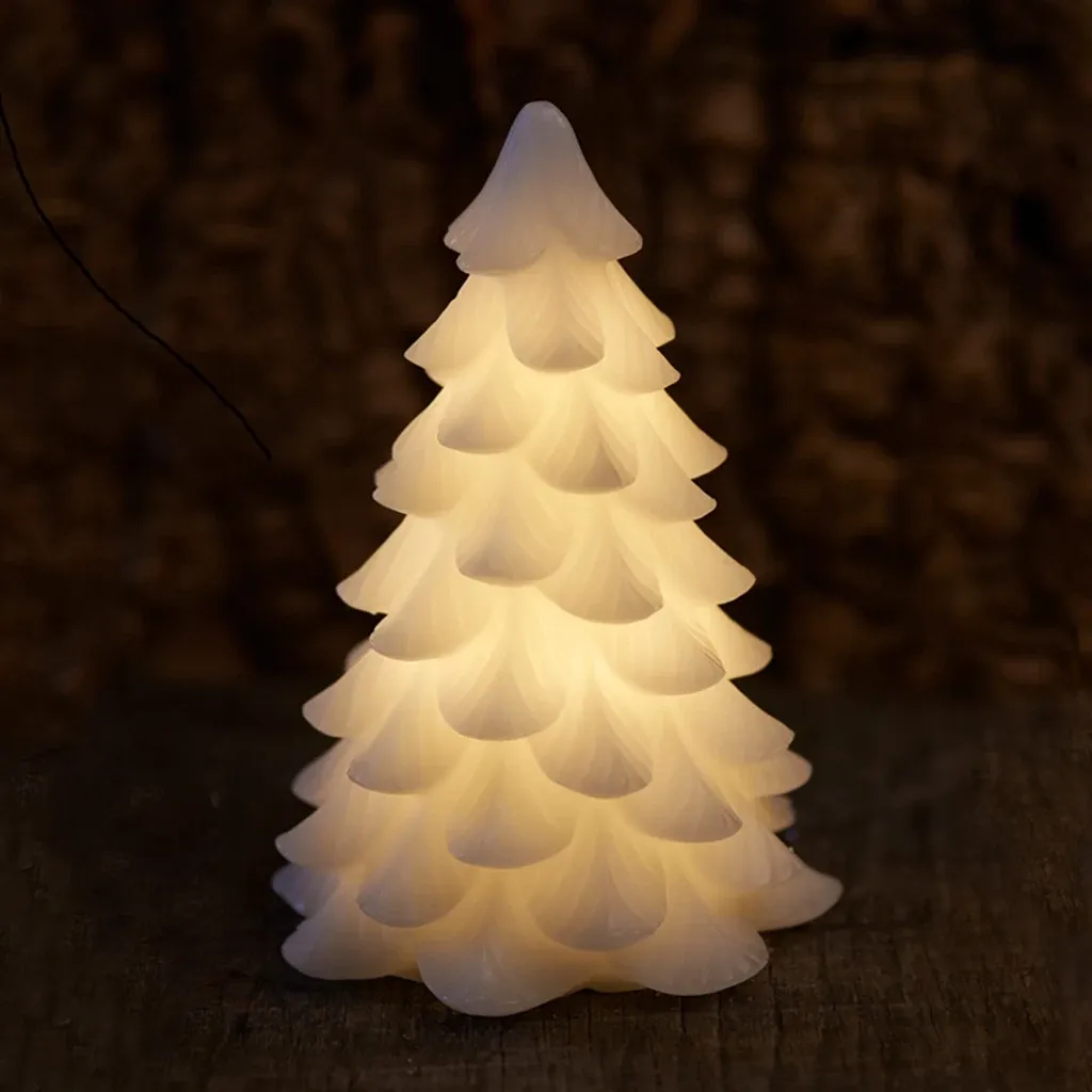 _Staženo LED svíčka z pravého vosku stromeček, bílý, 16 cm