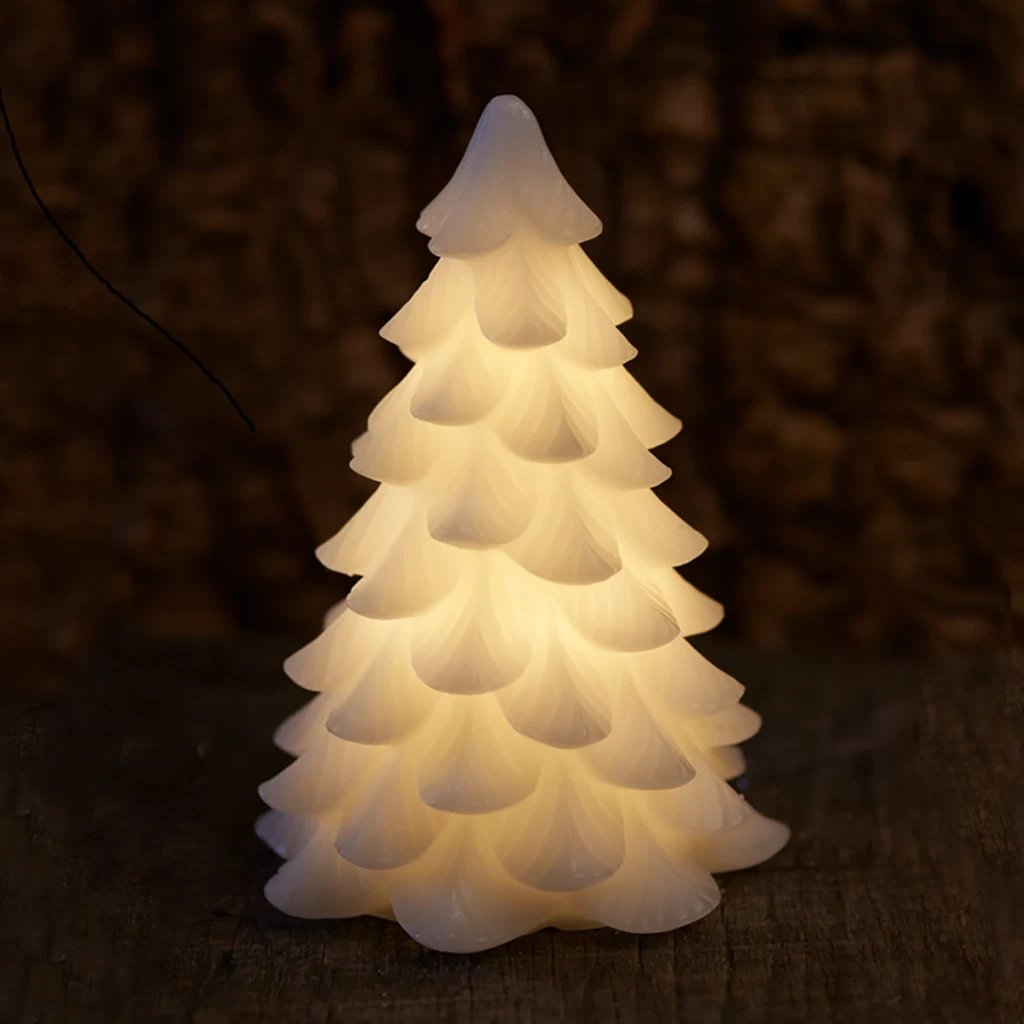 _Staženo LED svíčka z pravého vosku, stromeček, bílý, 23 cm
