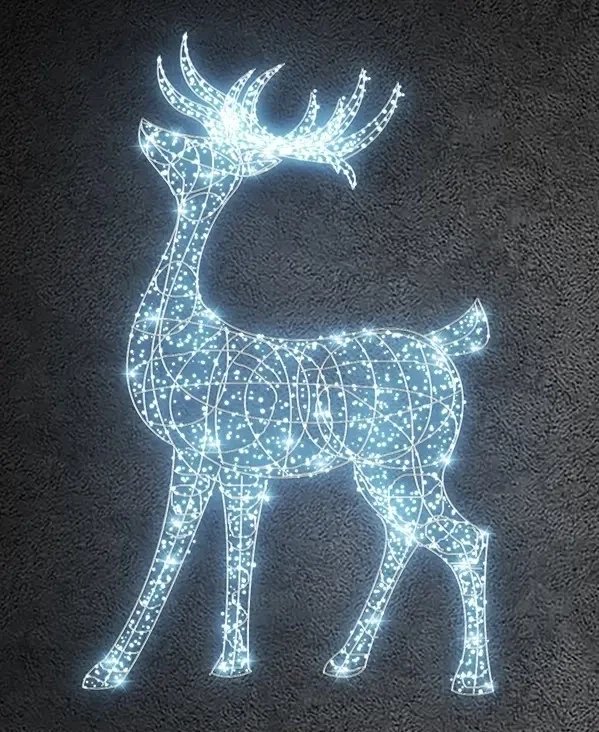 Eco Fix 3D LED světelný jelen, 280 × 260 × 100 cm, ledově bílá, hliník