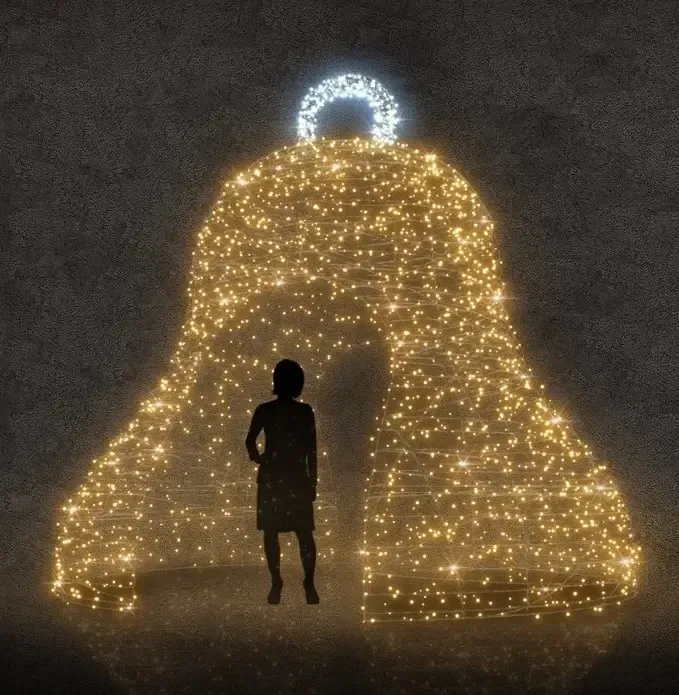 3D LED světelná zvonička, průchozí, 370 cm, teple bílá, ze 8 dílů