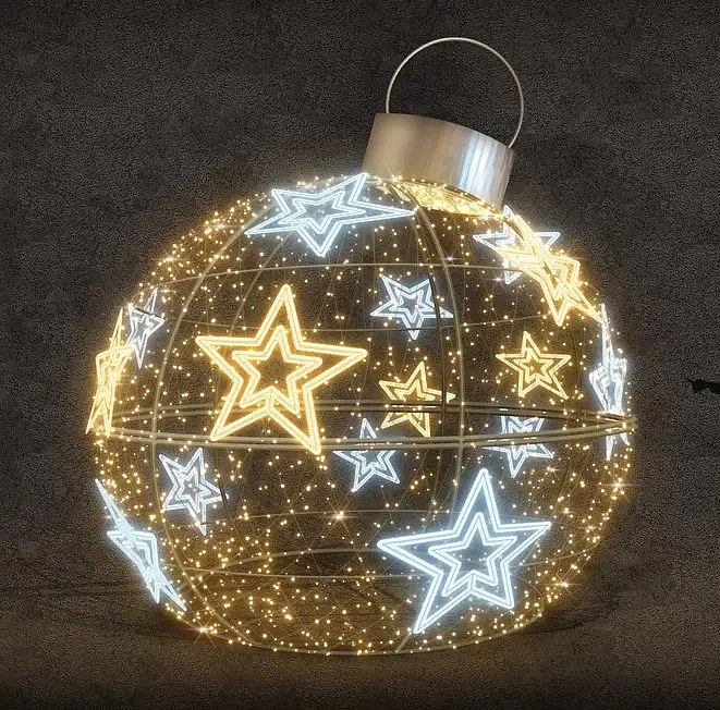 LED světelná koule s hvězdami, prům. 350 cm, teple bílá a ledově bílá, 230/24 V, 467 W, 102,6 kg, z 9 dílů